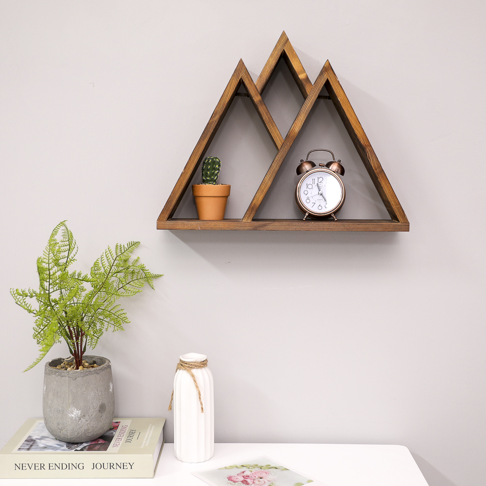 Handmade Wall Mounted Wooden Shelf Mountain Shape Floating Wooden Wall Rack for Home Living Room