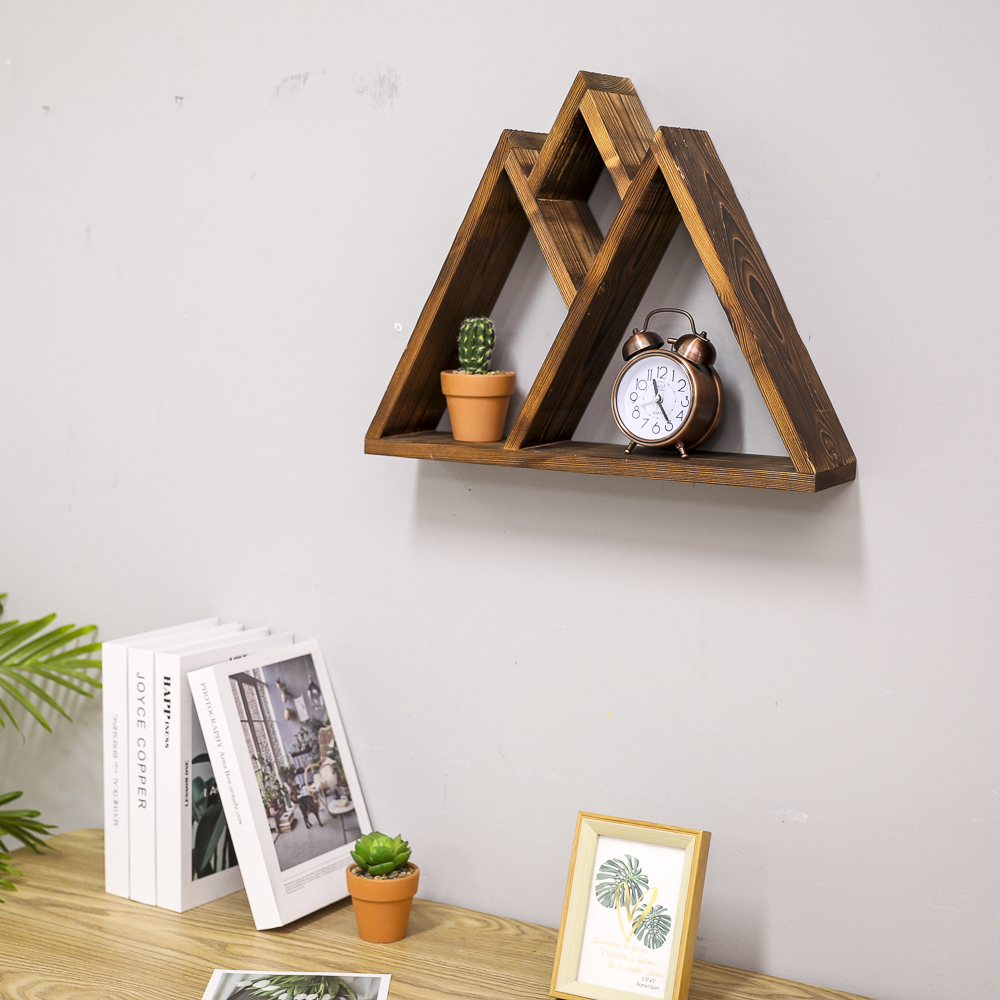 Handmade Wall Mounted Wooden Shelf Mountain Shape Floating Wooden Wall Rack for Home Living Room