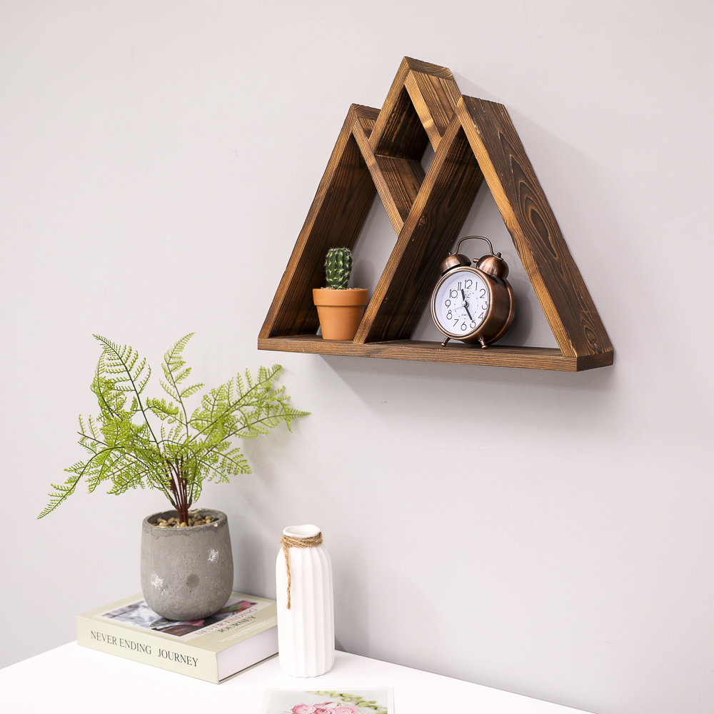 Handmade Wall Mounted Wooden Shelf Mountain Shape Floating Wooden Wall Rack for Home Living Room