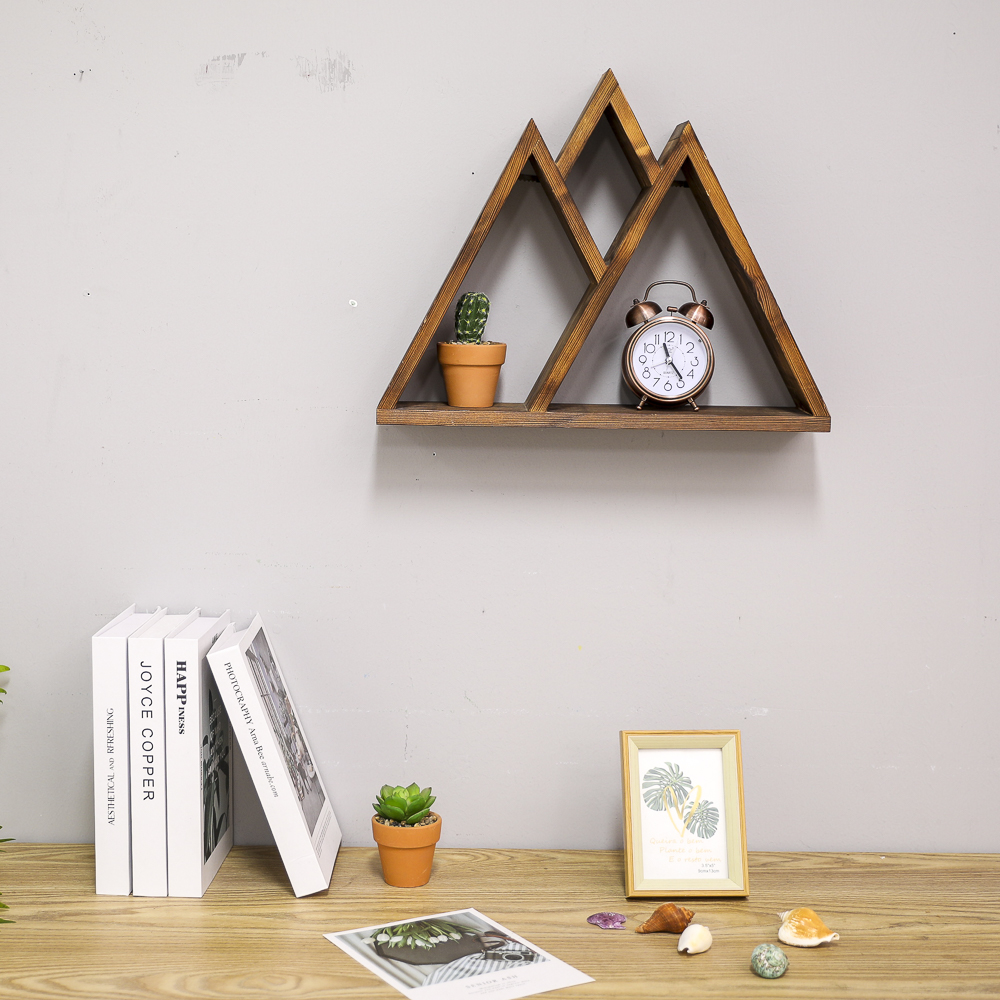 Handmade Wall Mounted Wooden Shelf Mountain Shape Floating Wooden Wall Rack for Home Living Room