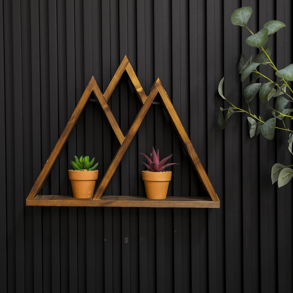 Handmade Wall Mounted Wooden Shelf Mountain Shape Floating Wooden Wall Rack for Home Living Room