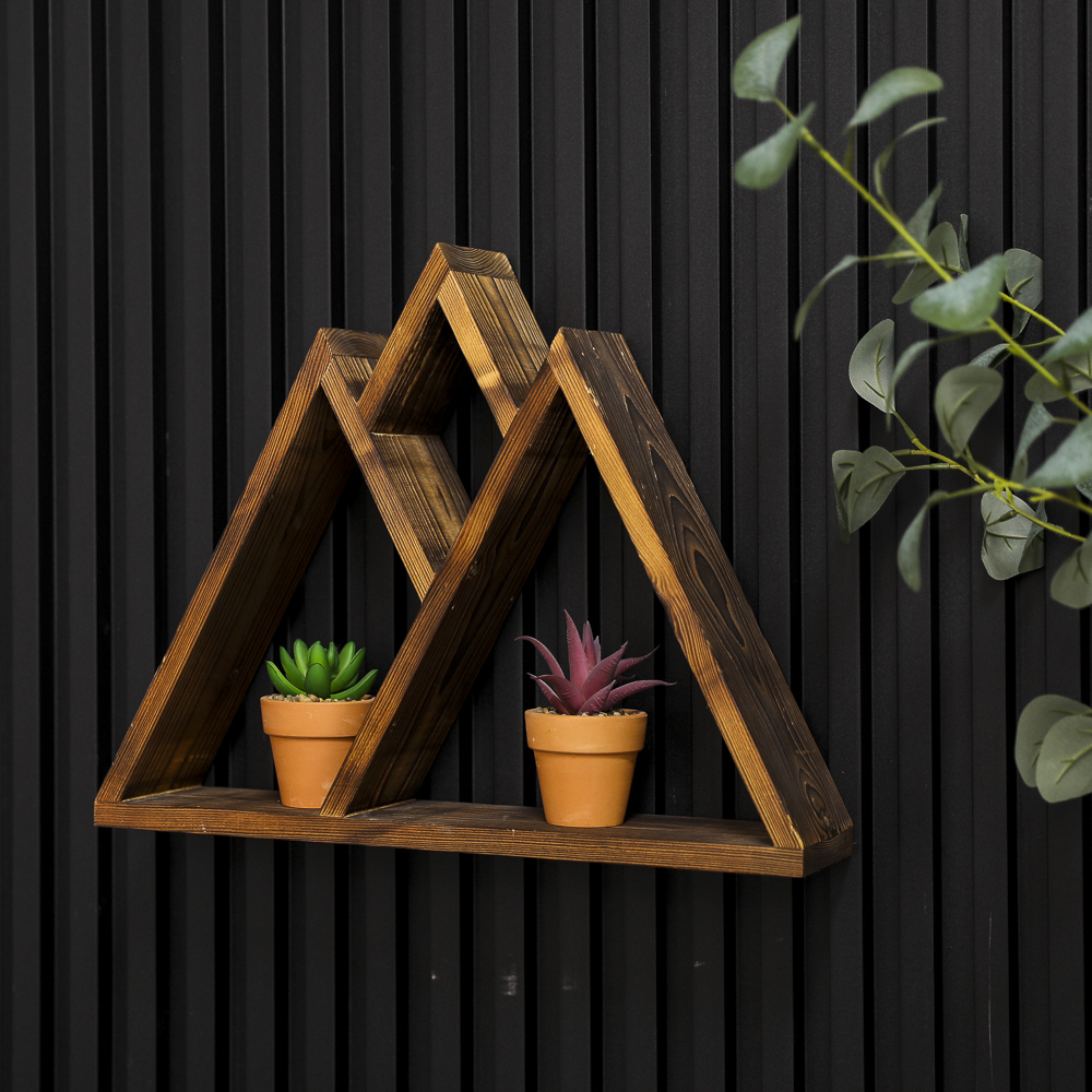 Handmade Wall Mounted Wooden Shelf Mountain Shape Floating Wooden Wall Rack for Home Living Room