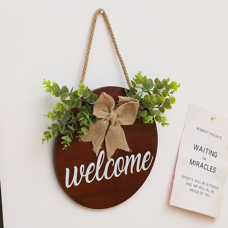 Welcome Sign Front Door Decor Round Wood Wall Decorations for Home Farmhouse