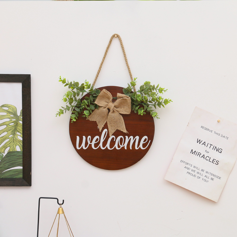 Welcome Sign Front Door Decor Round Wood Wall Decorations for Home Farmhouse