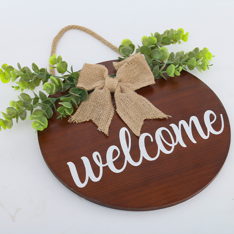 Welcome Sign Front Door Decor Round Wood Wall Decorations for Home Farmhouse