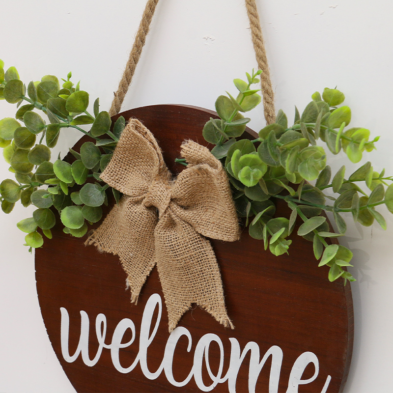 Welcome Sign Front Door Decor Round Wood Wall Decorations for Home Farmhouse