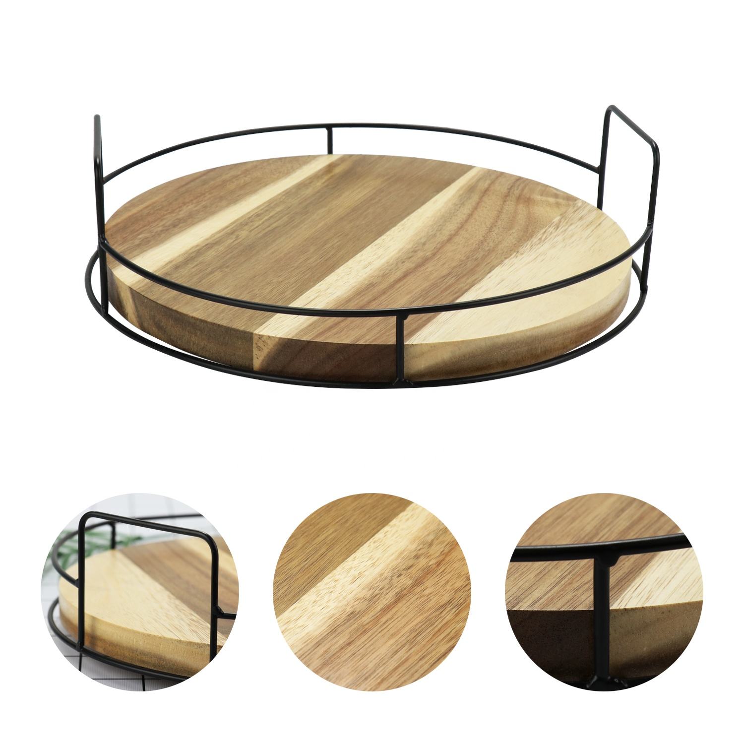 Acacia Wooden round Tray Restaurant Cafe Service Tray Personalised colour size material available