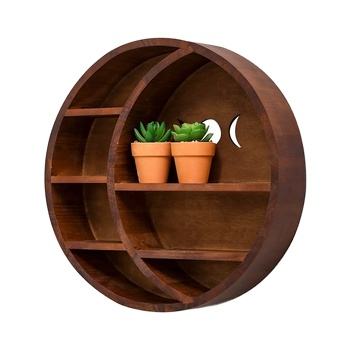 ood carving Pop round Display Wall shelf bookcase new design antique W Wood Hanging round Moon wall Decor