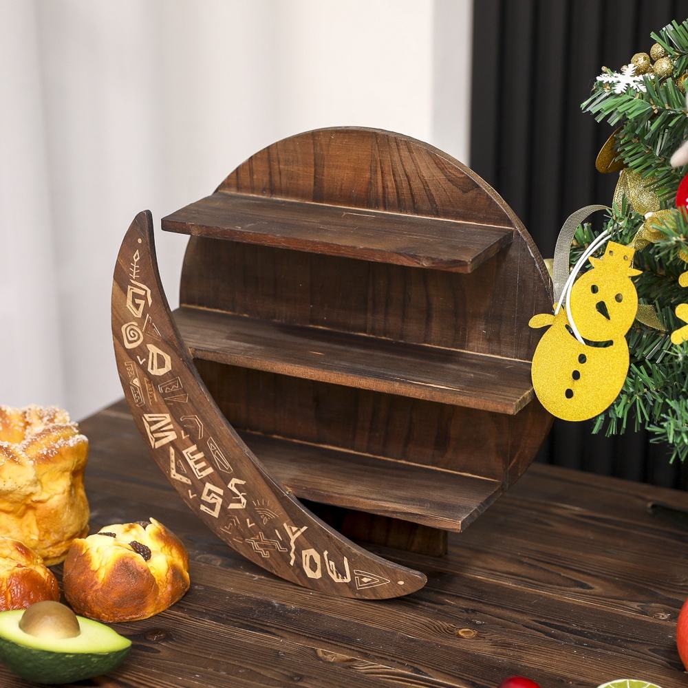 Factory personalised decorative wooden shelf home items storage rack moon shape display shelf living room wall decoration