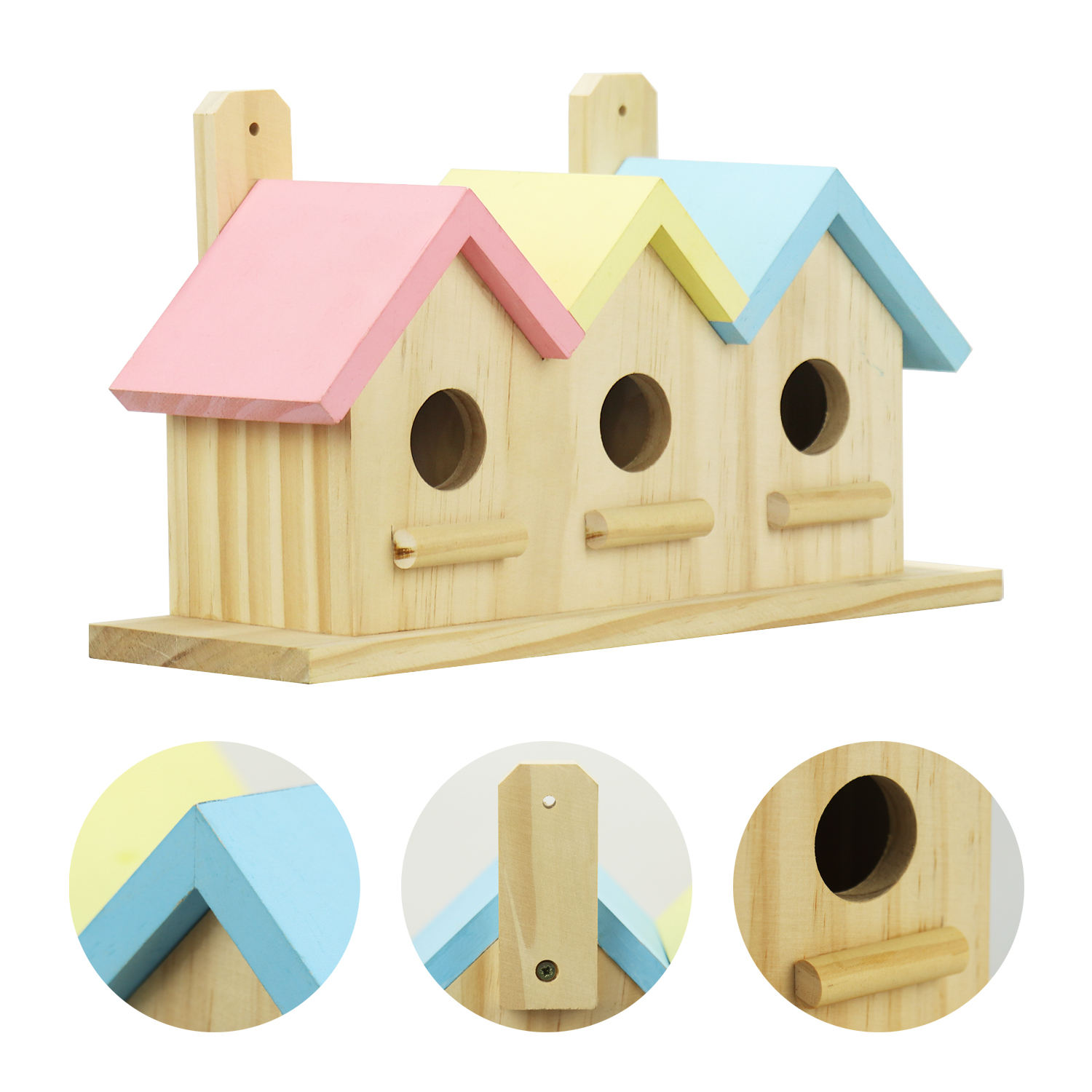 FSC&BSCI Wooden Outdoor Birds house Nests Cage Garden Bird Feeder Box Solid Wood Bird House