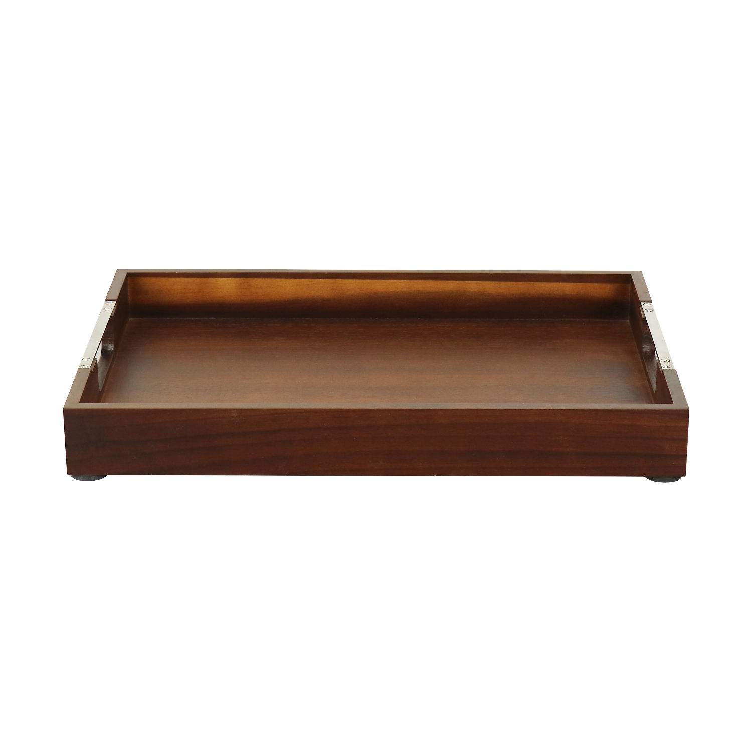 custom FSC wooden tray serving rectangle fruit storage wood serving tray with metal handles