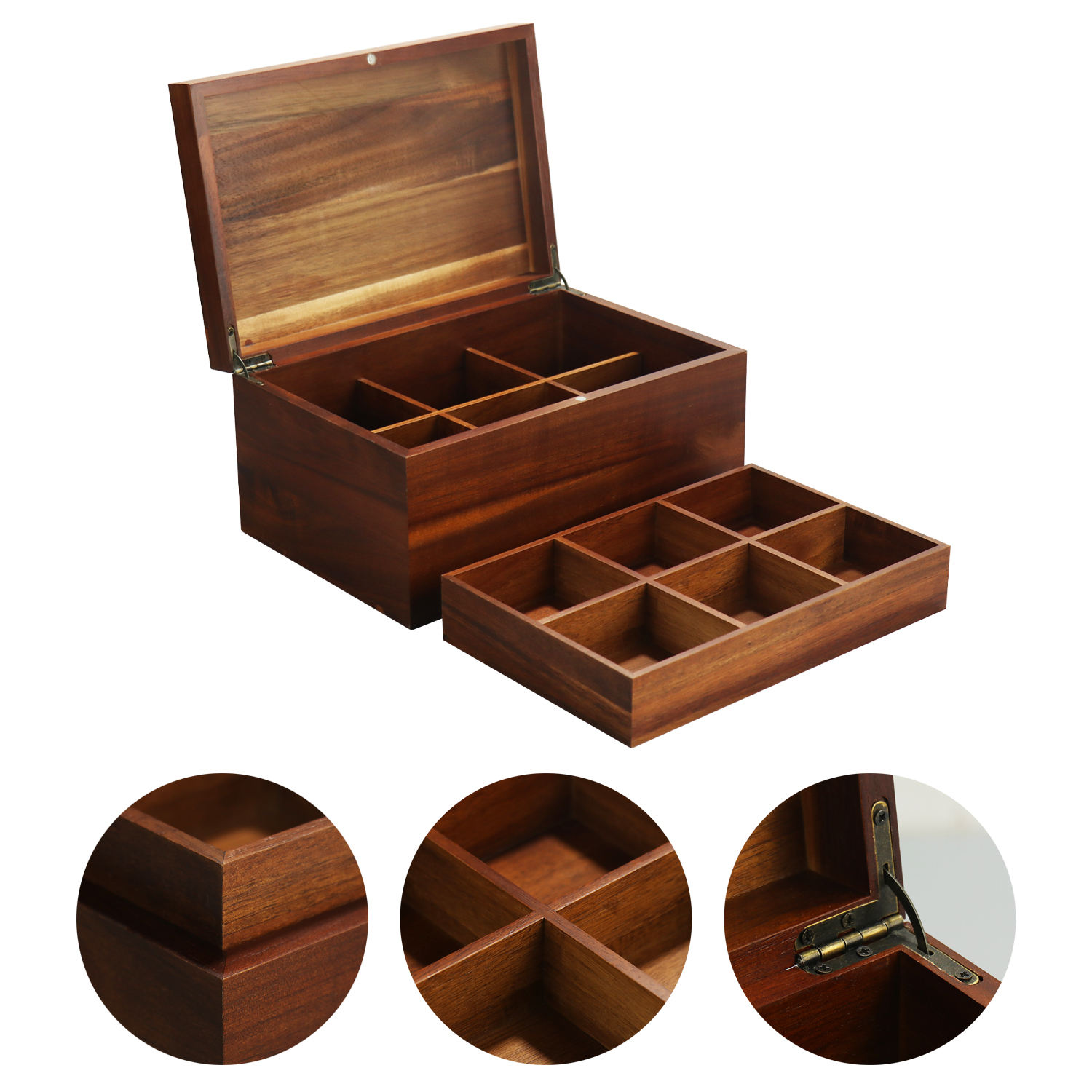 FSC&BSCI Wooden Storage Box Chest with drawer, Decorative Jewelry Trinket Box Treasure Chest Keepsakes Organizer Box