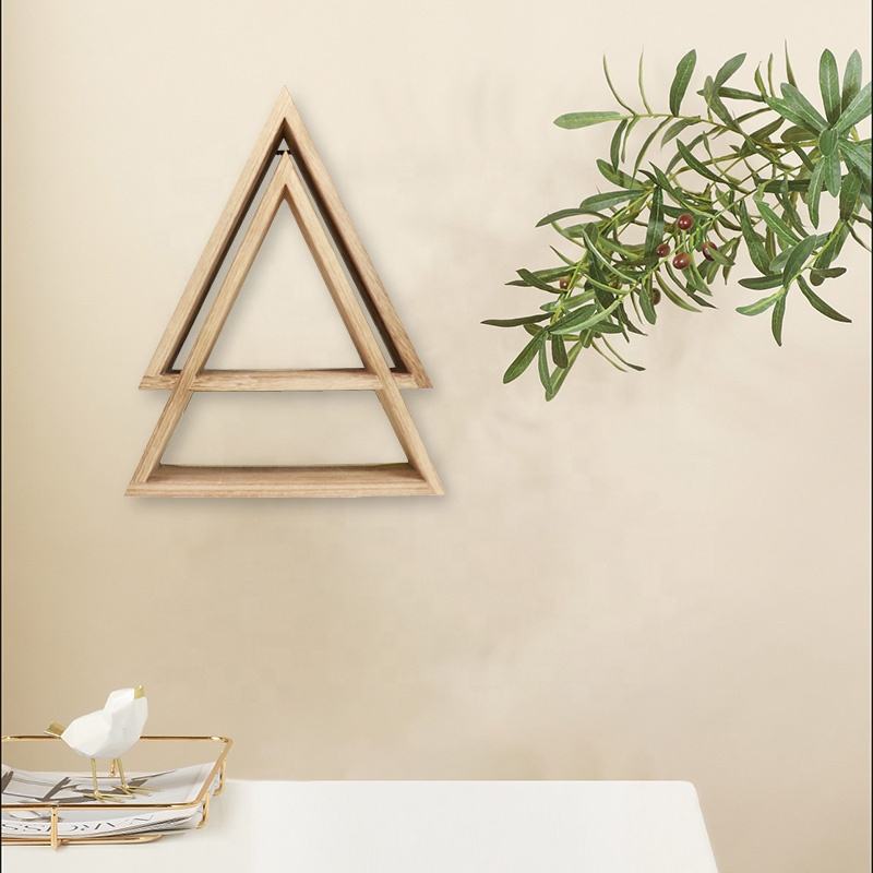 triangle wooden wall shelf Factory personalised graffiti design creative shape entryway living room wall storage shelf