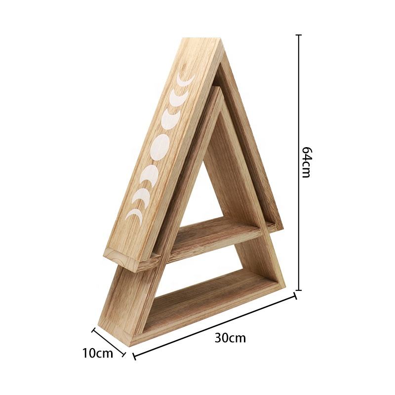 triangle wooden wall shelf Factory personalised graffiti design creative shape entryway living room wall storage shelf