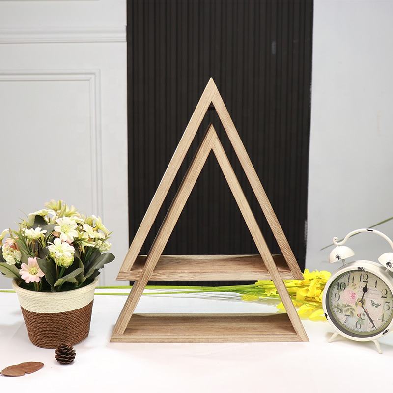 triangle wooden wall shelf Factory personalised graffiti design creative shape entryway living room wall storage shelf