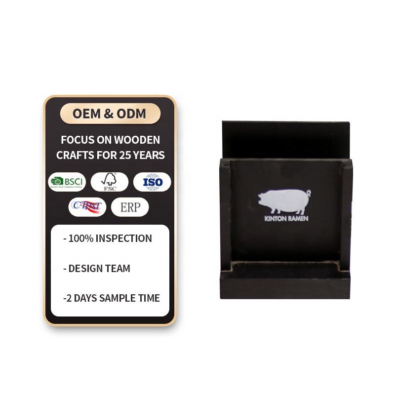 Factory personalised wooden black desktop menu plate restaurant cafe price list with decorative pattern