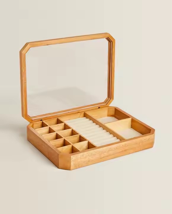 Factory Custom E-co Friendly Desktop Jewelry Box Wooden Storage Box with Lining