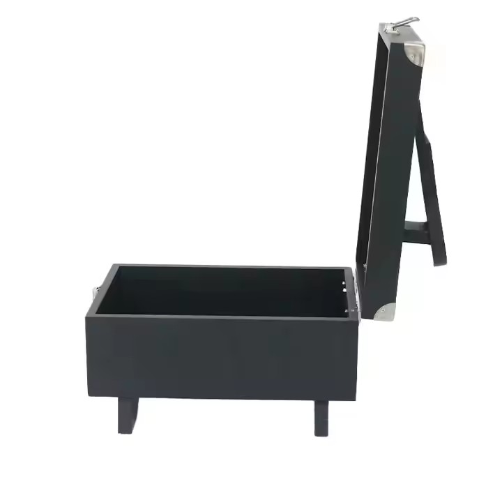 Factory Custom Creative Large Capacity Black Wooden Shoe Box with Lock Shoe Polish Shoe Brush Storage Box Wooden Box
