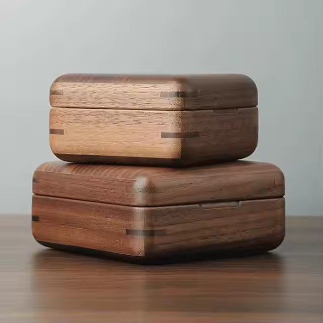 Custom Black Walnut Flip Lid Velvet Wood Box Earrings Necklace Jewelry Wooden Storage case Organizer Box