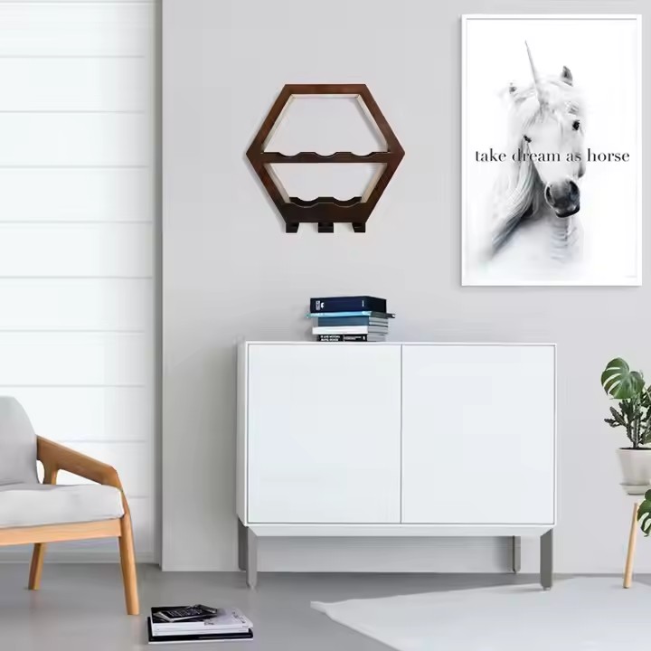 Wood Wine Gift Honeycomb Hexagon Modern Geometric Glass Bottle Racks Wall